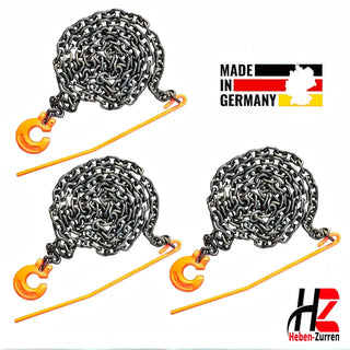 3er-Set Forstketten 8mm GK8 mit Forsthaken & Durchstecknadel | 4000kg Zugkraft | Sparset | heben-zurren.de