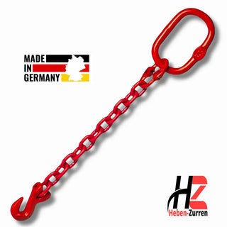 Forstkette 8mm GK8 rot lackiert mit Aufhängering und Verkürzungshaken, EN 818-2 geprüft, Made in Germany