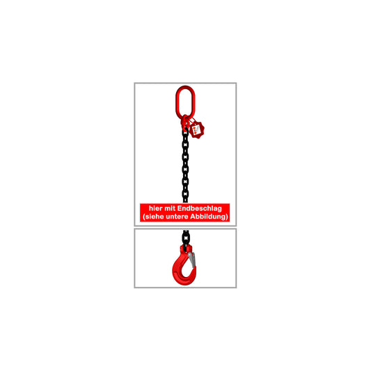 1-strenget kædeslynge iht. EN 818-4 20mm sortlakeret kæde H-stemplet kvalitetsklasse 8