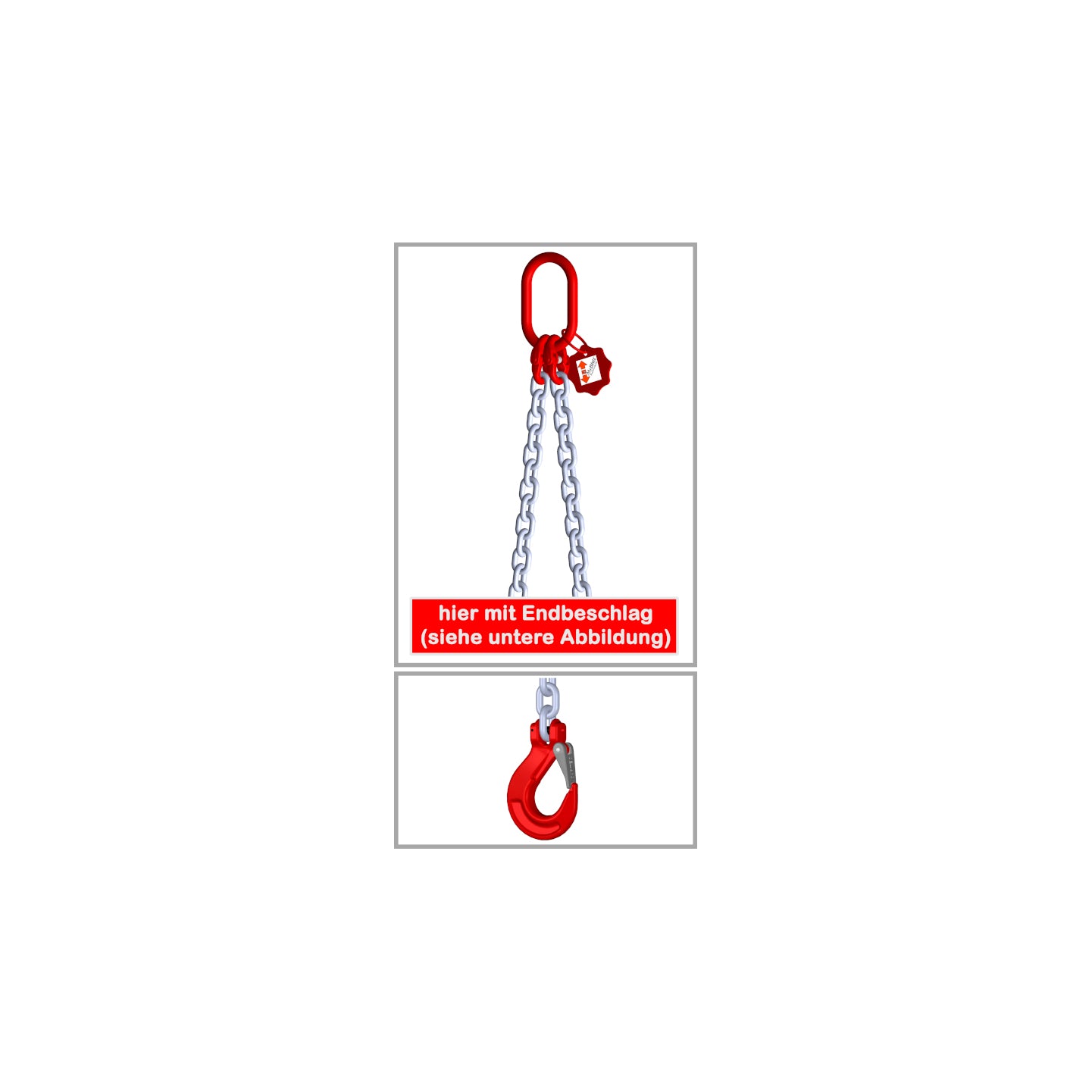 2-strengs kettingband volgens EN 818-4 6 mm gegalvaniseerde ketting H-gestempeld kwaliteitsklasse 8