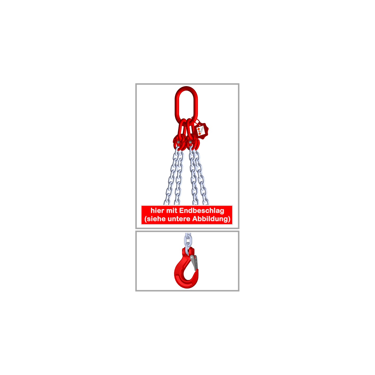 4-strengs kettingband volgens EN 818-4 8 mm gegalvaniseerde ketting, kwaliteitsklasse 8