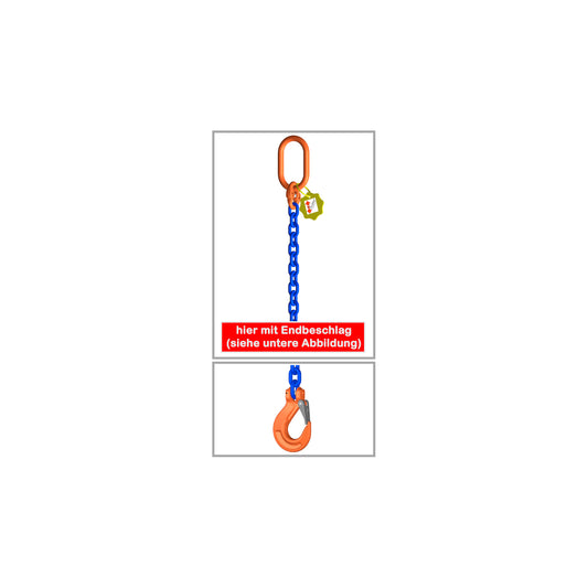 1-draads kettingband volgens EN 818-4 8 mm met speciale kwaliteitsketting zonder H-markering, kwaliteitsklasse 10