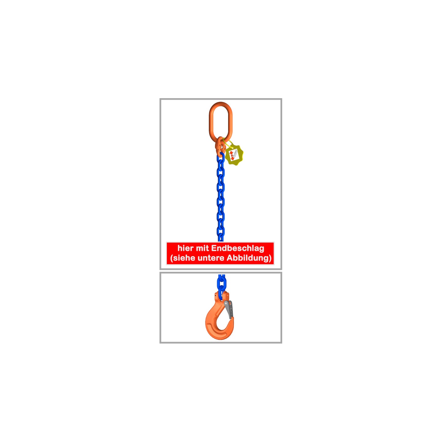 1-draads kettingband volgens EN 818-4 16 mm met speciale kwaliteitsketting zonder H-markering, kwaliteitsklasse 10