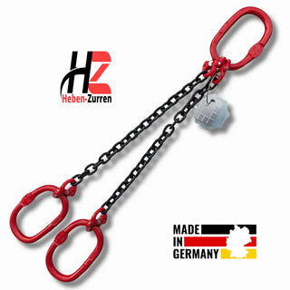 2-Strang Anschlagkette mit Aufhängering schwarz GK8 nach EN 818-4 - Doppelstrangiges Kettengeh­änge mit flexiblen Anschlagpunkten für professionelle Hebetechnik