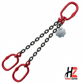 2-Strang Anschlagkette mit Aufhängering schwarz GK8 nach EN 818-4 - Doppelstrangiges Kettengeh­änge mit flexiblen Anschlagpunkten für professionelle Hebetechnik