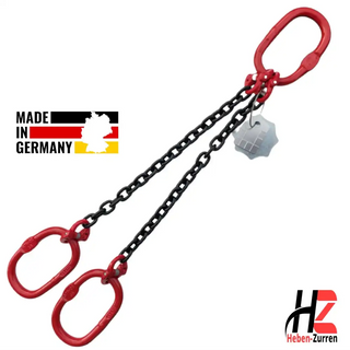 2-Strang Anschlagkette mit Aufhängering schwarz GK8 nach EN 818-4 - Doppelstrangiges Kettengeh­änge mit flexiblen Anschlagpunkten für professionelle Hebetechnik