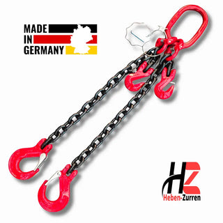 2-Strang Anschlagkette schwarz GK8 mit zwei Lasthaken - Doppelstrang Hebetechnik nach EN 818-4 - Made in Hamburg