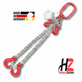 2-Strang Anschlagkette verzinkt GK8 mit zwei Lasthaken - Doppelstrang Hebetechnik nach EN 818-4 - Made in Hamburg