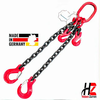 2-Strang Anschlagkette schwarz GK8 mit zwei Lasthaken - Doppelstrang Hebetechnik nach EN 818-4 - Made in Hamburg