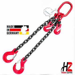 2-Strang Anschlagkette schwarz GK8 mit zwei Lasthaken - Doppelstrang Hebetechnik nach EN 818-4 - Made in Hamburg
