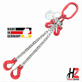 2-Strang Anschlagkette verzinkt GK8 mit zwei Lasthaken - Galvanisch verzinktes Kettengeh­änge nach EN 818-4 - Made in Hamburg