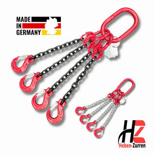 4-Strang Kettengehänge Anschlagkette mit Lasthaken GK8 nach EN818-4 schwarz lackiert oder verzinkt