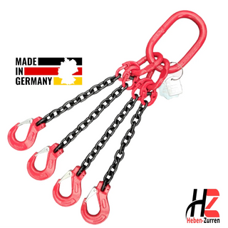 4-Strang Anschlagkette schwarz GK8 mit vier Lasthaken – Vierstrangiges Kettengehänge nach EN 818-4 für maximale Stabilität – Made in Hamburg