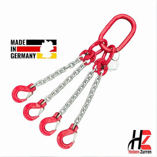 4-Strang Anschlagkette verzinkt GK8 mit Lasthaken EN 818-4 - vierstrangiges Kettengehänge mit Korrosionsschutz