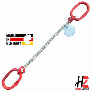 1-Strang Anschlagkette mit Aufhängering oben und unten verzinkt GK8 - galvanisch verzinkte Hebetechnik nach EN 818-4 - Made in Hamburg

