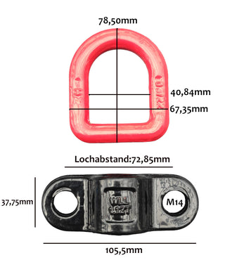 Set Angebot 4xZurrkette 1-teilig 6mm verzinkte Kette und 4Stück Anschlagpunkt schraubbar 1120kg Güteklasse 8