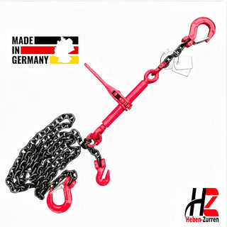 1-teilige Zurrkette schwarz GK8 mit Ratsche und Spitzhaken für kompakte Ladungssicherung nach EN 12195-3