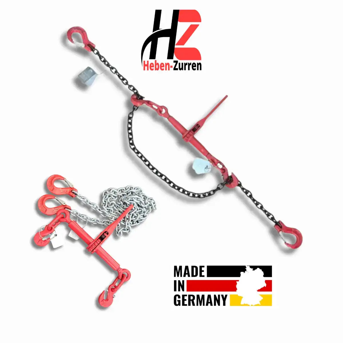 2-teiliges Zurrketten-Set GK8 Mit Ratschenspanner – 8mm/10mm, EN 12195-3, Für LKW & Anhänger (3 M Länge)