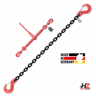 Zurrkette 2-teilig schwarz GK8 mit Ratsche und Haken für Ladungssicherung nach EN 12195-3