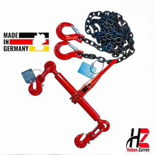 Zurrkette 2-teilig schwarz GK8 mit Ratsche und Haken für Ladungssicherung nach EN 12195-3