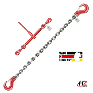 Zurrkette 2-teilig schwarz GK8 mit Ratsche und Haken für Ladungssicherung nach EN 12195-3