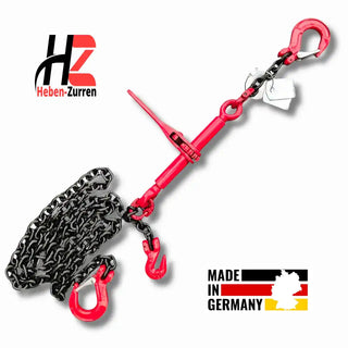 1-teilige Zurrkette schwarz GK8 mit Ratsche und Spitzhaken für kompakte Ladungssicherung nach EN 12195-3