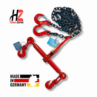 Zurrkette 2-teilig schwarz GK8 mit Ratsche und Haken für Ladungssicherung nach EN 12195-3