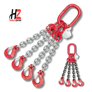 4-Strang Kettengehänge Anschlagkette mit Lasthaken GK8 nach EN818-4 schwarz lackiert oder verzinkt