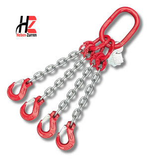 4-Strang Anschlagkette verzinkt GK8 mit vier Lasthaken – Vierstrangiges Kettengehänge nach EN 818-4 für maximale Stabilität – Made in Hamburg